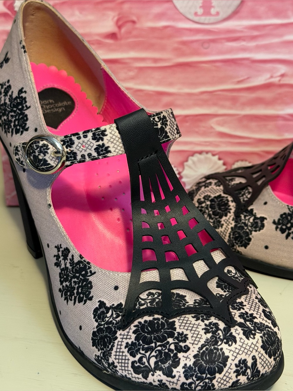 Hot Chocolate Design Spider Web T Strap Mary Jane Pump Heels Shoes